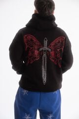 Butterfly Sword Rhinestone Taşlı Sweatshirt