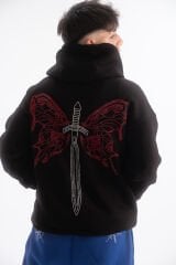 Butterfly Sword Rhinestone Taşlı Sweatshirt