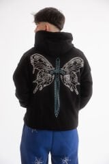 Butterfly Aqua Sword Rhinestone Taşlı Sweatshirt