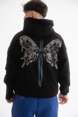 Butterfly Aqua Sword Rhinestone Taşlı Sweatshirt