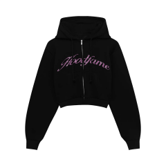Hoodfame Bunny Rhinestone Taşlı Crop Fermuarlı Sweatshirt