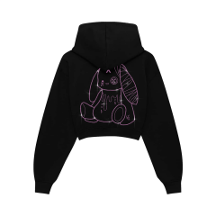Hoodfame Bunny Rhinestone Taşlı Crop Fermuarlı Sweatshirt