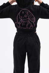Hoodfame Bunny Rhinestone Taşlı Crop Fermuarlı Sweatshirt