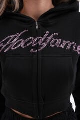 Hoodfame Bunny Rhinestone Taşlı Crop Fermuarlı Sweatshirt