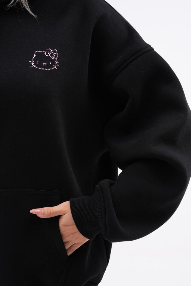 Hoodfame Kitty Rhinestone Taşlı Sweatshirt