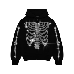 Skeleton Rhinestone Fermuarlı Taşlı Sweatshirt