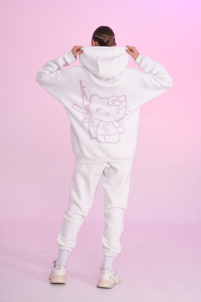 Ecru Kitty Rhinestone Taşlı Eşofman Altı