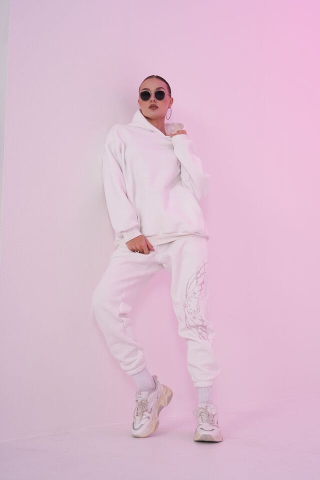 Ecru Kitty Rhinestone Taşlı Eşofman Altı