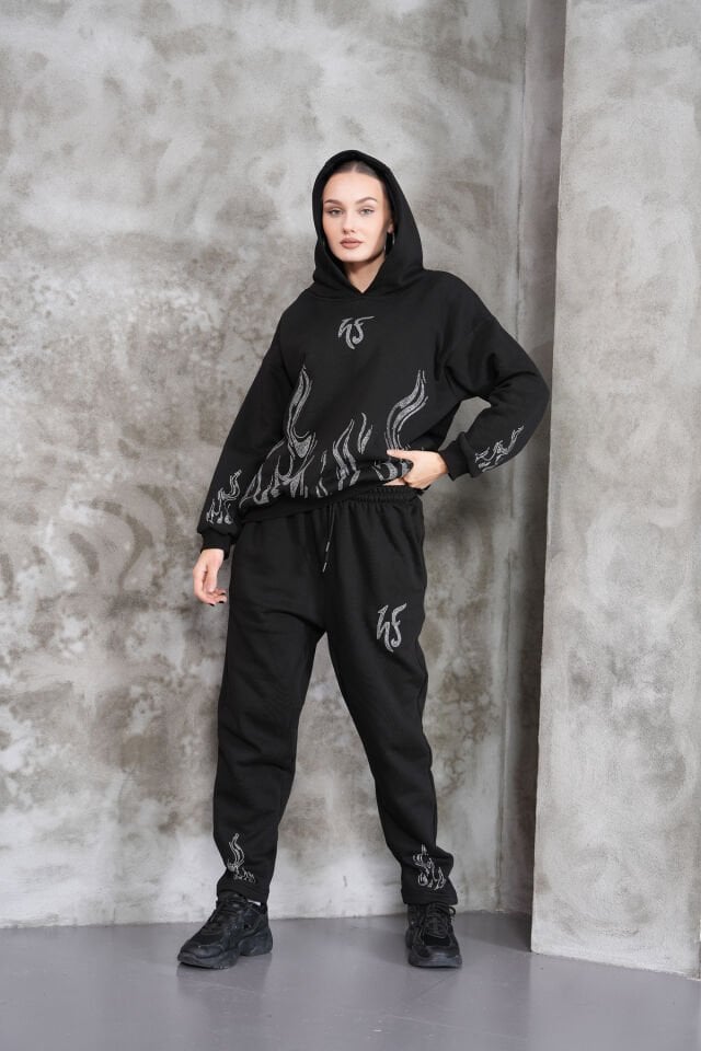 Flame Rhinestone Taşlı Eşofman Altı