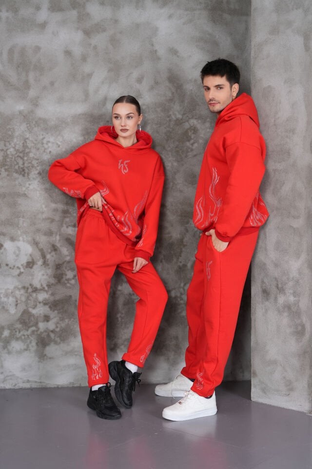 Red Flame Rhinestone Taşlı Eşofman Altı