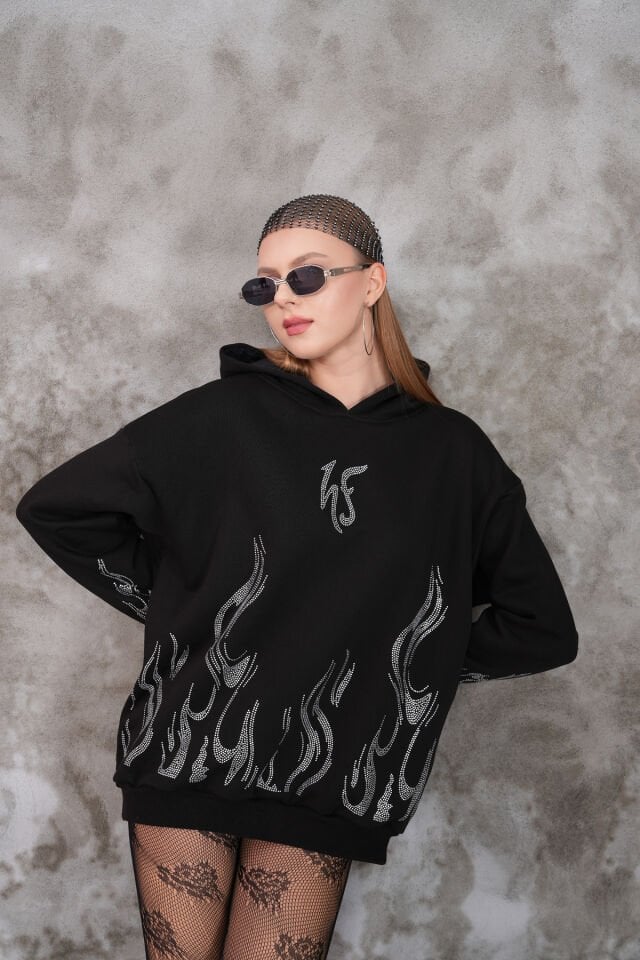 Flame Rhinestone Taşlı Sweatshirt