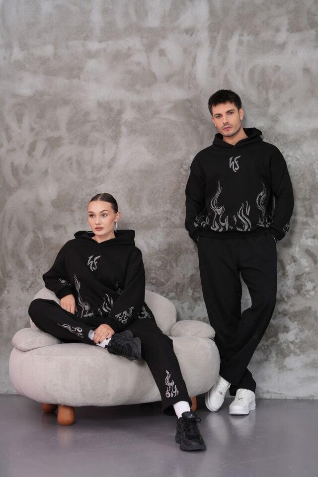 Flame Rhinestone Taşlı Sweatshirt