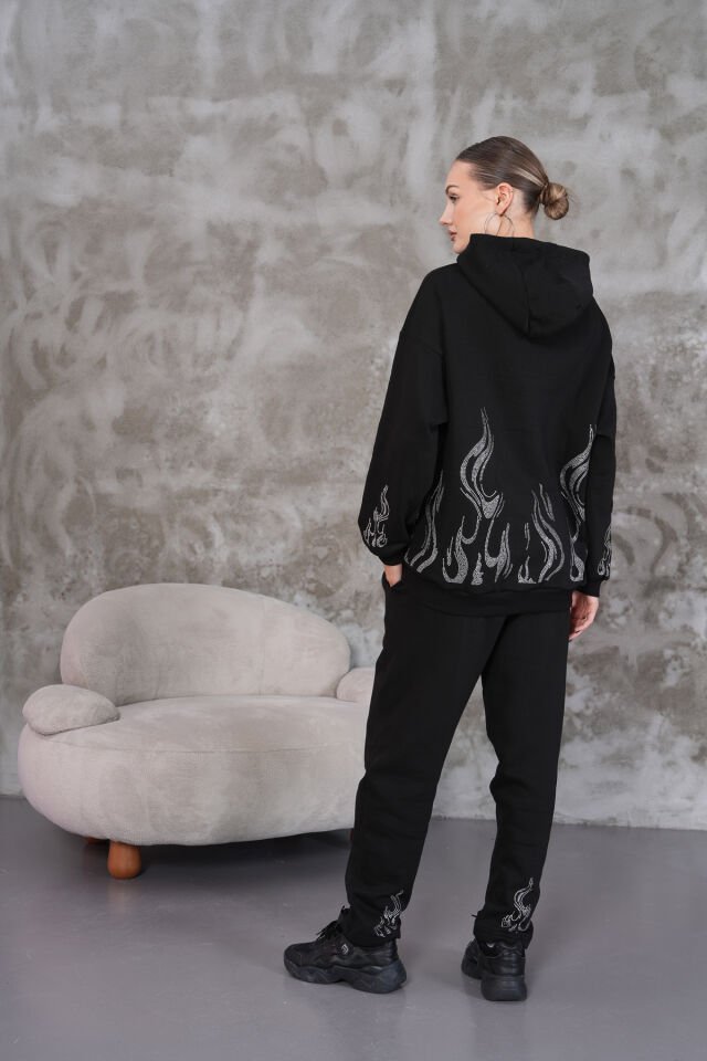 Flame Rhinestone Taşlı Sweatshirt
