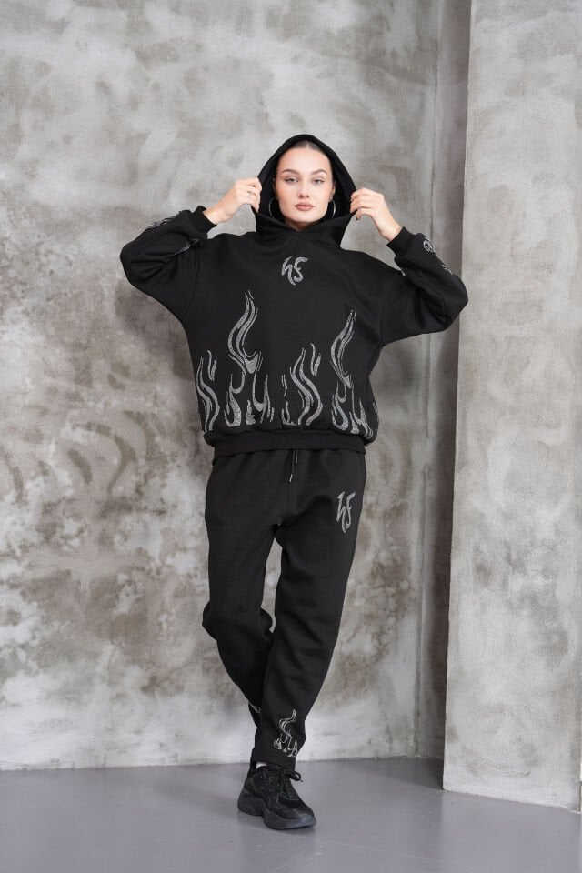 Flame Rhinestone Taşlı Sweatshirt